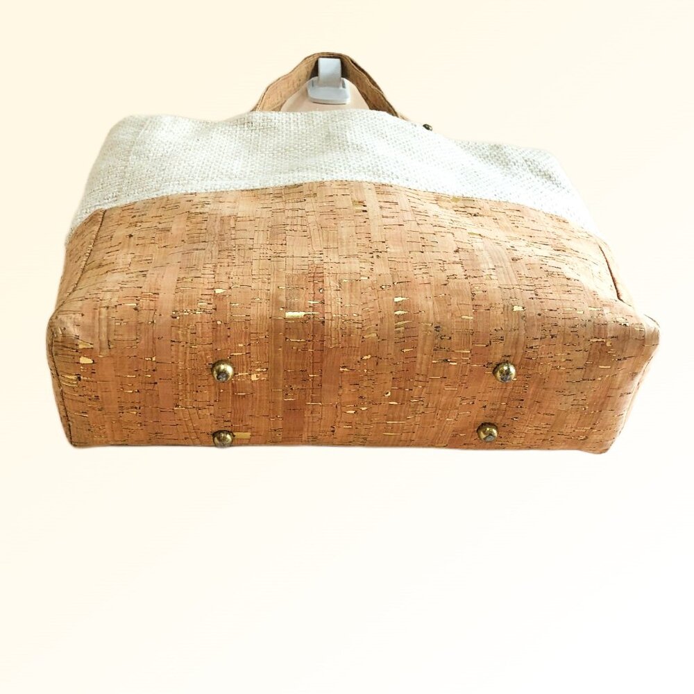 Cork & Woven Straw Tote Bag with Gold Flecks - Picture 4 of 8